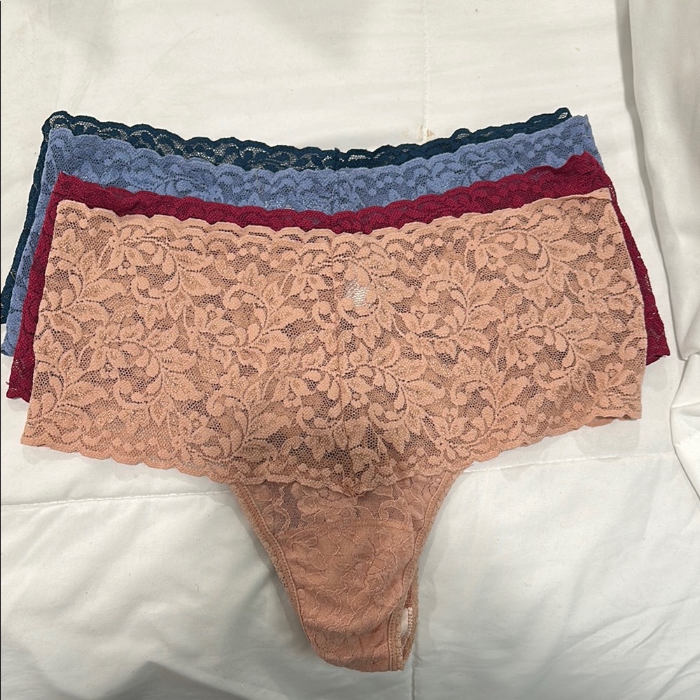Hanky Panky Lace Panties Set BUNDLE - Light Blue, Navy, Burgundy, & Peach